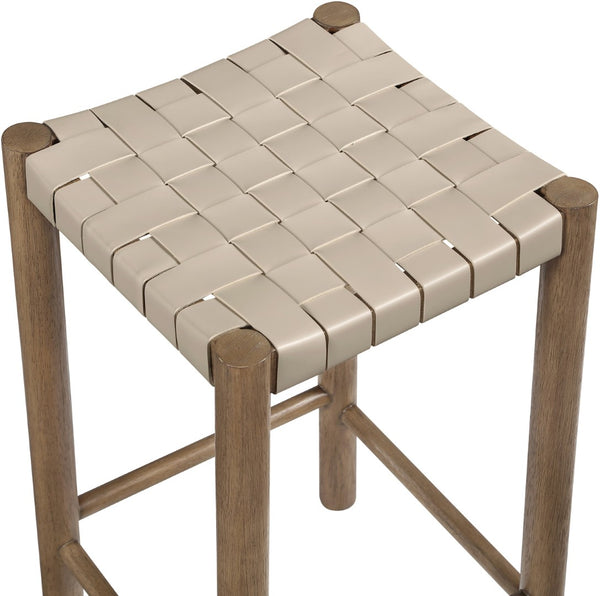 Meridian Furniture Entwine Woven Vegan Leather Counter Stool with Walnut Wood Frame Art Deco Craft 77028Beige-C