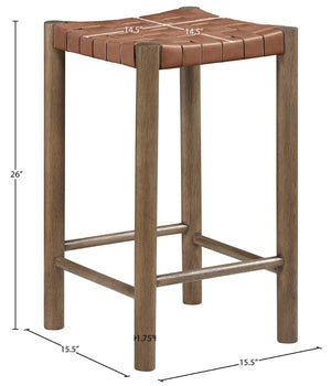 Meridian Furniture Entwine Woven Vegan Leather Counter Stool with Solid Wood Walnut Art Deco Frame 77028Brown-C