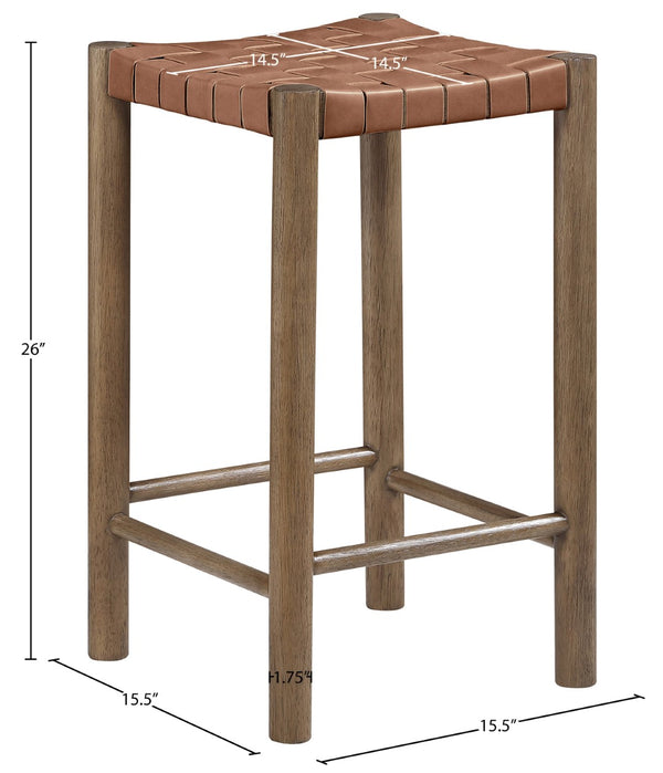 Meridian Furniture Entwine Woven Vegan Leather Counter Stool with Solid Wood Walnut Art Deco Frame 77028Brown-C