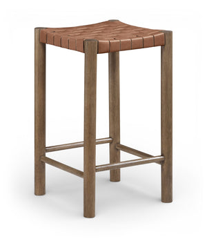 Meridian Furniture Entwine Woven Vegan Leather Counter Stool with Solid Wood Walnut Art Deco Frame 77028Brown-C