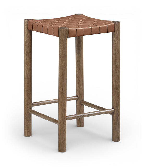 Meridian Furniture Entwine Woven Vegan Leather Counter Stool with Solid Wood Walnut Art Deco Frame 77028Brown-C