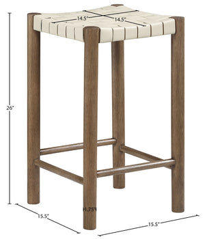 Meridian Furniture Entwine Woven Vegan Leather Counter Stool Walnut Wood Frame Art Deco Kitchen 77028Cream-C