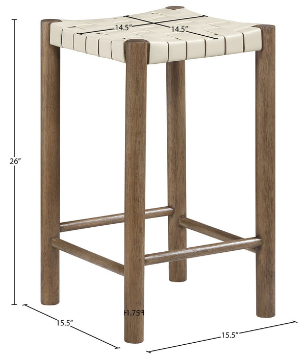 Meridian Furniture Entwine Woven Vegan Leather Counter Stool Walnut Wood Frame Art Deco Kitchen 77028Cream-C