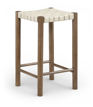 Meridian Furniture Entwine Woven Vegan Leather Counter Stool Walnut Wood Frame Art Deco Kitchen 77028Cream-C