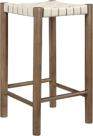 Meridian Furniture Entwine Woven Vegan Leather Counter Stool Walnut Wood Frame Art Deco Kitchen 77028Cream-C