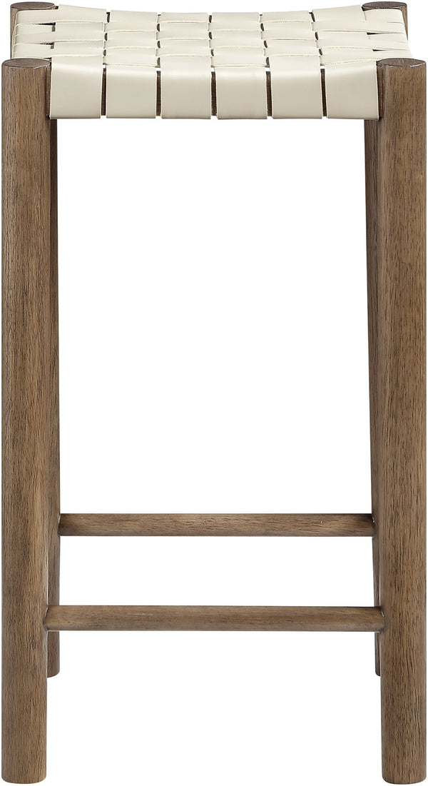 Meridian Furniture Entwine Woven Vegan Leather Counter Stool Walnut Wood Frame Art Deco Kitchen 77028Cream-C