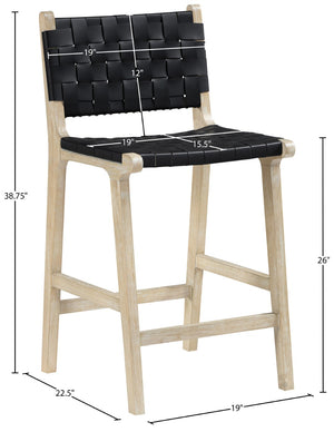 Meridian Furniture Entwine Woven Vegan Leather Art Deco Counter Stool with Cerused Wood Frame 77029Black-C