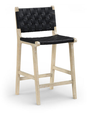 Meridian Furniture Entwine Woven Vegan Leather Art Deco Counter Stool with Cerused Wood Frame 77029Black-C