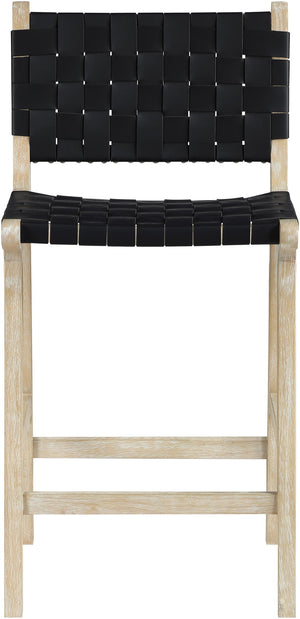 Meridian Furniture Entwine Woven Vegan Leather Art Deco Counter Stool with Cerused Wood Frame 77029Black-C