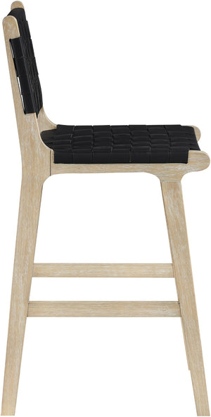 Meridian Furniture Entwine Woven Vegan Leather Art Deco Counter Stool with Cerused Wood Frame 77029Black-C