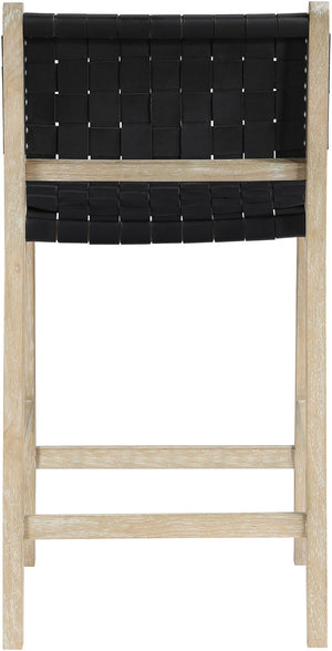 Meridian Furniture Entwine Woven Vegan Leather Art Deco Counter Stool with Cerused Wood Frame 77029Black-C