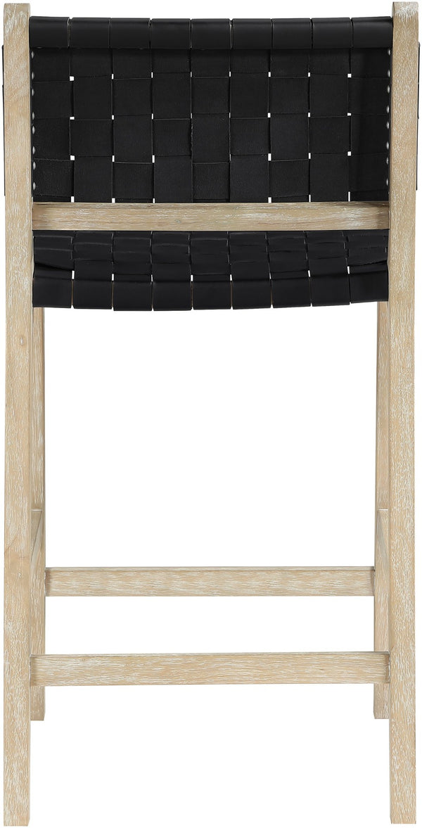 Meridian Furniture Entwine Woven Vegan Leather Art Deco Counter Stool with Cerused Wood Frame 77029Black-C