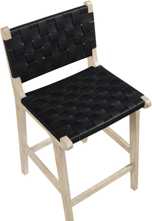 Meridian Furniture Entwine Woven Vegan Leather Art Deco Counter Stool with Cerused Wood Frame 77029Black-C