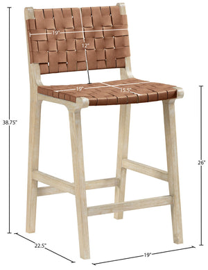 Meridian Furniture Entwine Woven Vegan Leather Counter Stool with Art Deco Cerused Wood Frame 77029Brown-C