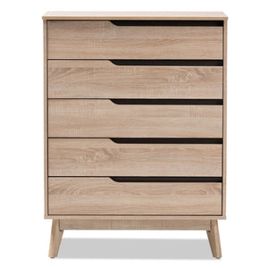 Baxton Studio Baxton Studio Fella Mid-Century Modern Two-Tone 5-Drawer Chest for Stylish Bedroom Storage Solutions FLCOD00806-Hana Oak/Dark Grey-5DW-Chest