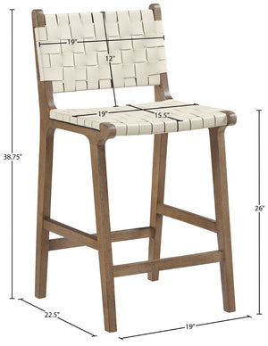 Meridian Furniture Entwine Woven Vegan Leather Counter Stool with Walnut Frame Art Deco Design 77030Cream-C