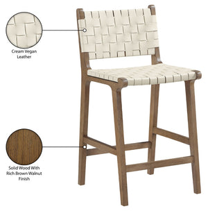 Meridian Furniture Entwine Woven Vegan Leather Counter Stool with Walnut Frame Art Deco Design 77030Cream-C