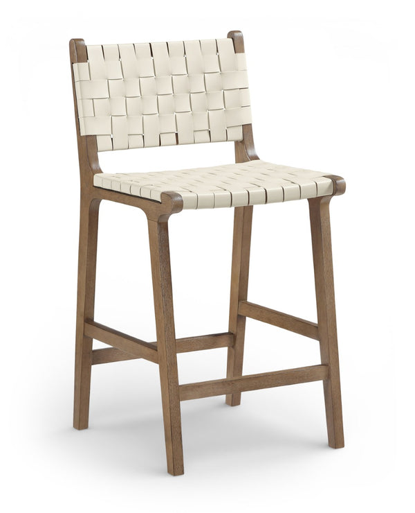 Meridian Furniture Entwine Woven Vegan Leather Counter Stool with Walnut Frame Art Deco Design 77030Cream-C