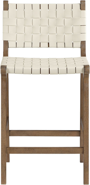 Meridian Furniture Entwine Woven Vegan Leather Counter Stool with Walnut Frame Art Deco Design 77030Cream-C