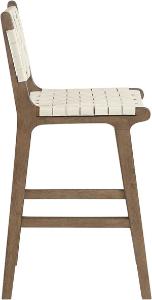 Meridian Furniture Entwine Woven Vegan Leather Counter Stool with Walnut Frame Art Deco Design 77030Cream-C