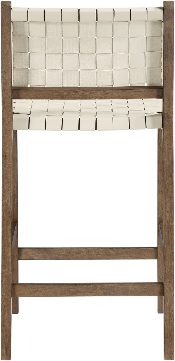 Meridian Furniture Entwine Woven Vegan Leather Counter Stool with Walnut Frame Art Deco Design 77030Cream-C