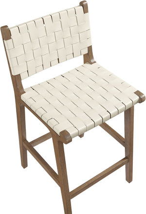 Meridian Furniture Entwine Woven Vegan Leather Counter Stool with Walnut Frame Art Deco Design 77030Cream-C