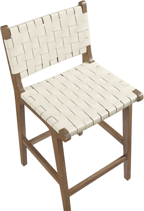 Meridian Furniture Entwine Woven Vegan Leather Counter Stool with Walnut Frame Art Deco Design 77030Cream-C