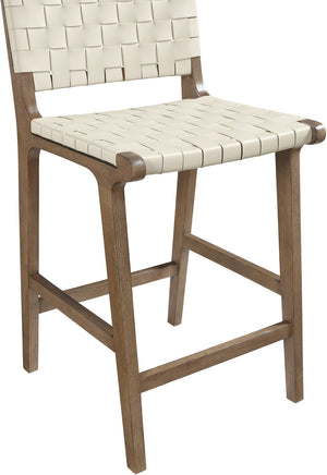 Meridian Furniture Entwine Woven Vegan Leather Counter Stool with Walnut Frame Art Deco Design 77030Cream-C