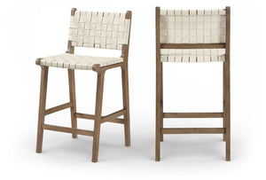 Meridian Furniture Entwine Woven Vegan Leather Counter Stool with Walnut Frame Art Deco Design 77030Cream-C