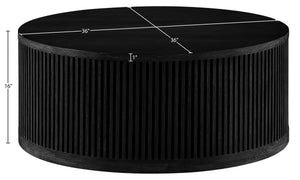 Meridian Furniture Madera Fluted Drum Round Oak Veneer Coffee Table with Caster Wheels for Bold Living Rooms Black 77031Black-CT
