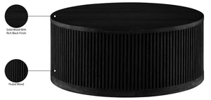 Meridian Furniture Madera Fluted Drum Round Oak Veneer Coffee Table with Caster Wheels for Bold Living Rooms Black 77031Black-CT