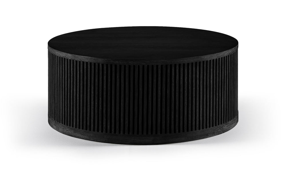 Meridian Furniture Madera Fluted Drum Round Oak Veneer Coffee Table with Caster Wheels for Bold Living Rooms Black 77031Black-CT