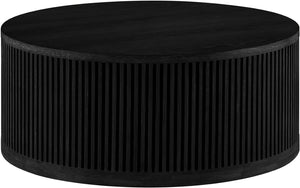 Meridian Furniture Madera Fluted Drum Round Oak Veneer Coffee Table with Caster Wheels for Bold Living Rooms Black 77031Black-CT