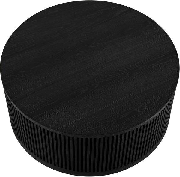 Meridian Furniture Madera Fluted Drum Round Oak Veneer Coffee Table with Caster Wheels for Bold Living Rooms Black 77031Black-CT
