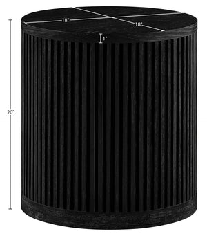 Meridian Furniture Madera Fluted Cylindrical Oak Veneer End Table with Art Deco Sculptural Style for Living Room Black 77031Black-ET