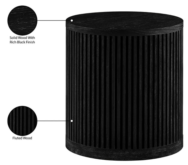 Meridian Furniture Madera Fluted Cylindrical Oak Veneer End Table with Art Deco Sculptural Style for Living Room Black 77031Black-ET