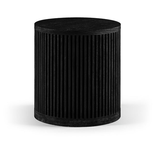 Meridian Furniture Madera Fluted Cylindrical Oak Veneer End Table with Art Deco Sculptural Style for Living Room Black 77031Black-ET