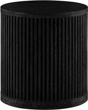 Meridian Furniture Madera Fluted Cylindrical Oak Veneer End Table with Art Deco Sculptural Style for Living Room Black 77031Black-ET