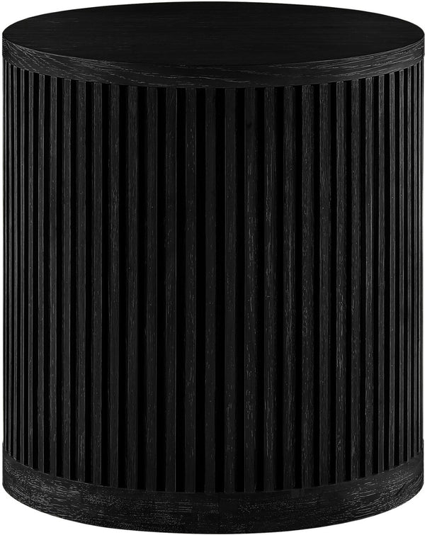 Meridian Furniture Madera Fluted Cylindrical Oak Veneer End Table with Art Deco Sculptural Style for Living Room Black 77031Black-ET