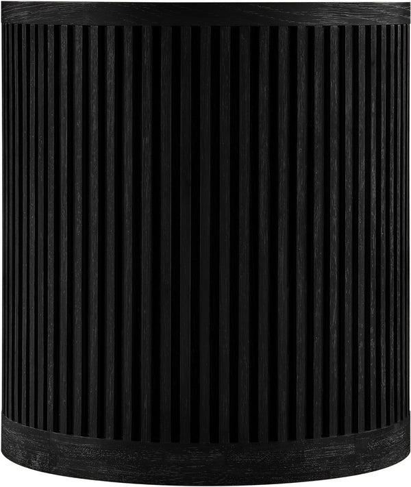 Meridian Furniture Madera Fluted Cylindrical Oak Veneer End Table with Art Deco Sculptural Style for Living Room Black 77031Black-ET