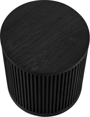Meridian Furniture Madera Fluted Cylindrical Oak Veneer End Table with Art Deco Sculptural Style for Living Room Black 77031Black-ET