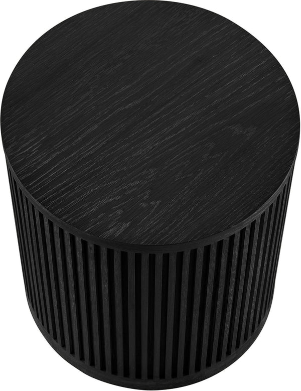 Meridian Furniture Madera Fluted Cylindrical Oak Veneer End Table with Art Deco Sculptural Style for Living Room Black 77031Black-ET