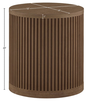 Meridian Furniture Madera Fluted Cylindrical Oak Veneer End Table with Art Deco Sculptural Style for Living Room Brown Walnut 77031Brown-ET