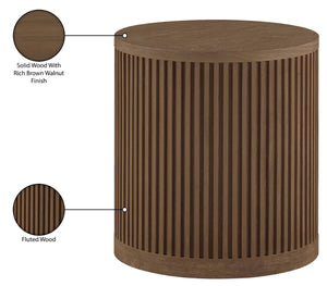 Meridian Furniture Madera Fluted Cylindrical Oak Veneer End Table with Art Deco Sculptural Style for Living Room Brown Walnut 77031Brown-ET