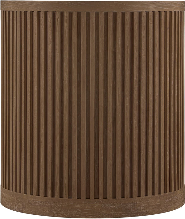 Meridian Furniture Madera Fluted Cylindrical Oak Veneer End Table with Art Deco Sculptural Style for Living Room Brown Walnut 77031Brown-ET