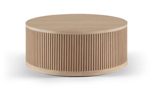 Meridian Furniture Madera Fluted Drum Round Oak Veneer Coffee Table with Caster Wheels for Bold Living Rooms Natural 77031Natural-CT