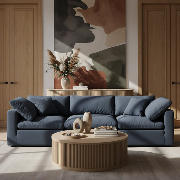 Meridian Furniture Madera Fluted Drum Round Oak Veneer Coffee Table with Caster Wheels for Bold Living Rooms Natural 77031Natural-CT