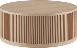 Meridian Furniture Madera Fluted Drum Round Oak Veneer Coffee Table with Caster Wheels for Bold Living Rooms Natural 77031Natural-CT
