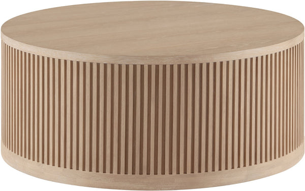 Meridian Furniture Madera Fluted Drum Round Oak Veneer Coffee Table with Caster Wheels for Bold Living Rooms Natural 77031Natural-CT