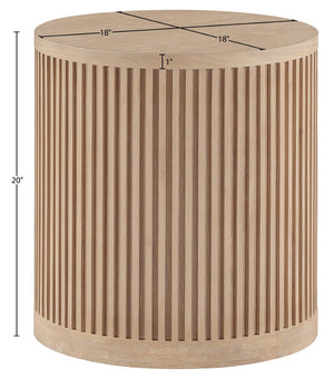 Meridian Furniture Madera Fluted Cylindrical Oak Veneer End Table with Art Deco Sculptural Style for Living Room Natural 77031Natural-ET